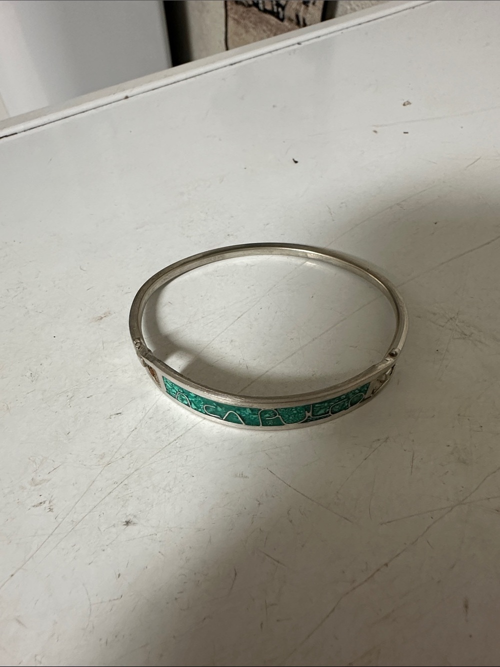 Silver-Tone Bracelet with Turquoise-Green Inlay - Women Jewelry
